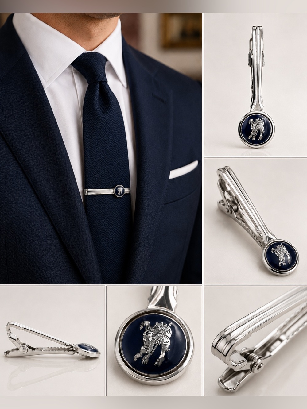 Vintage 1980s Burberrys of London Prorsum Knight Emblem 925 Silver Tie Clip Bar